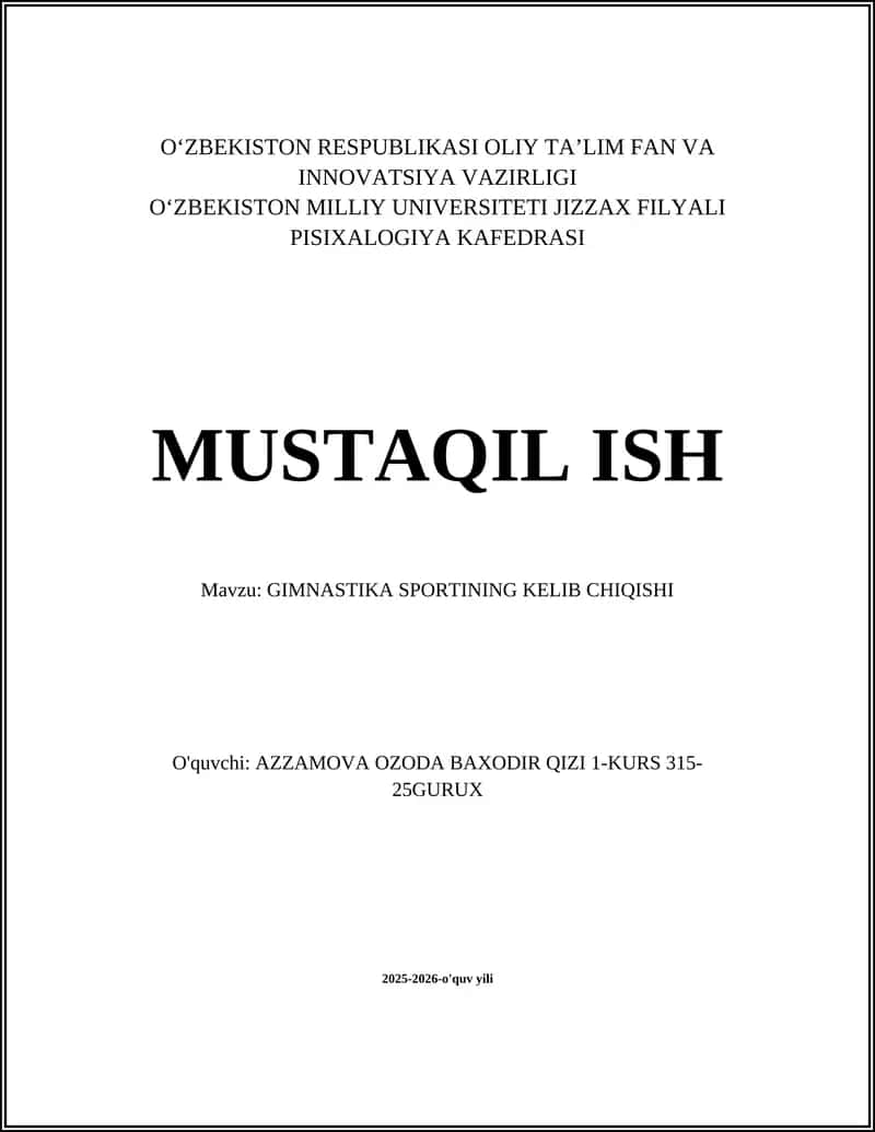 GIMNASTIKA SPORTINING KELIB CHIQISHI
