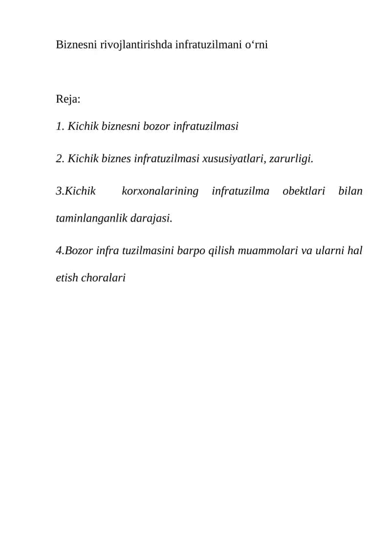 Kichik biznesni bozor infratuzilmasi