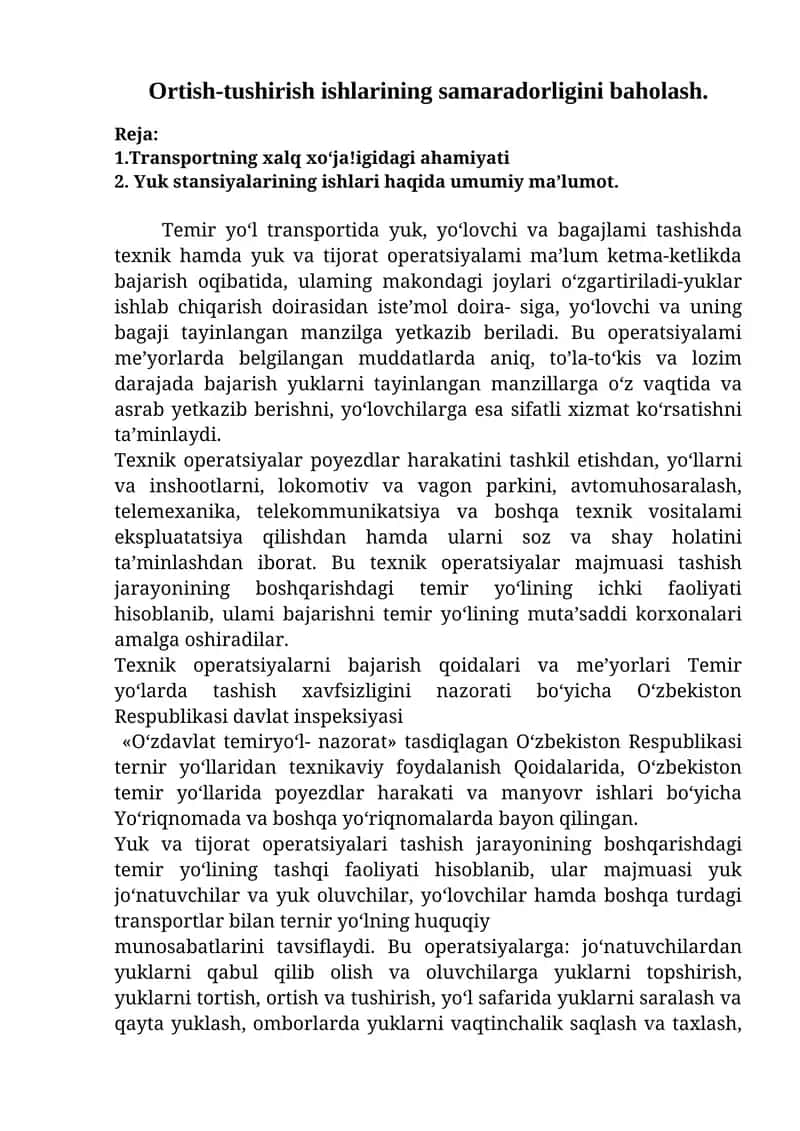 Ortish-tushirish ishlarining samaradorligini baholash