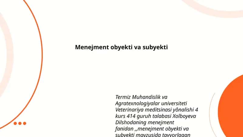 Menejment obyekti va subyekti