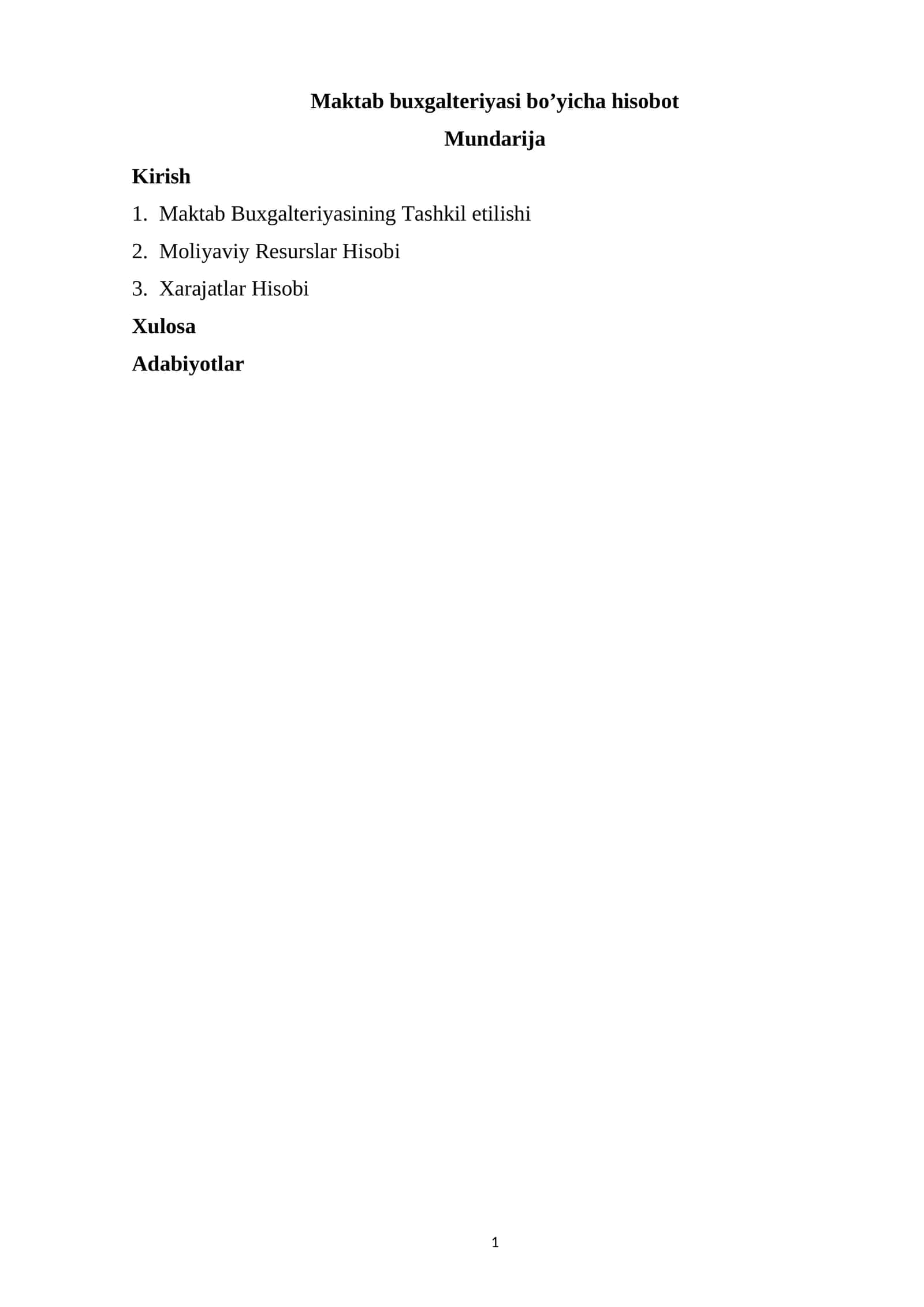 Maktab buxgalteriyasi bo’yicha hisobot