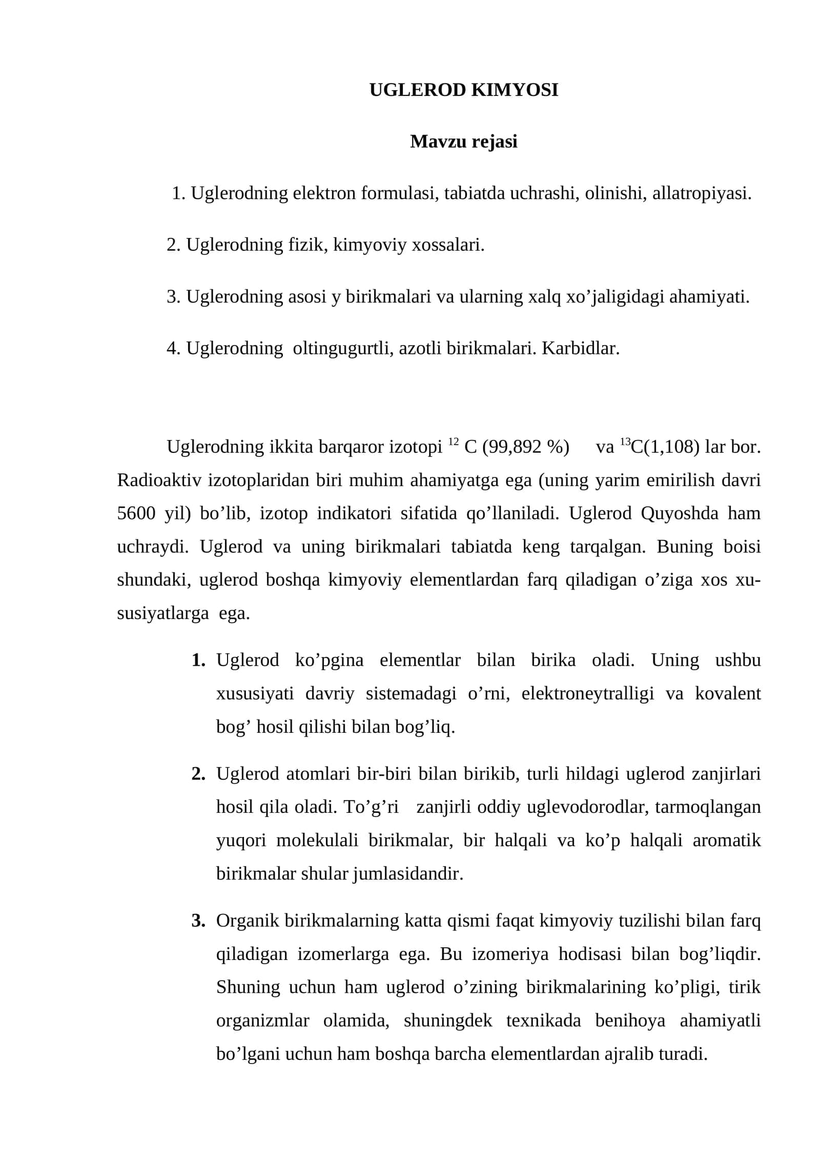 UGLЕRОD KIMYOSI