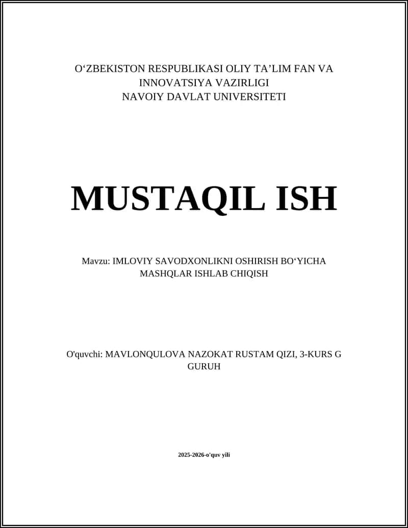 Imloviy Savodxonlikni Oshirish Boʻyicha Mashqlar Ishlab Chiqish