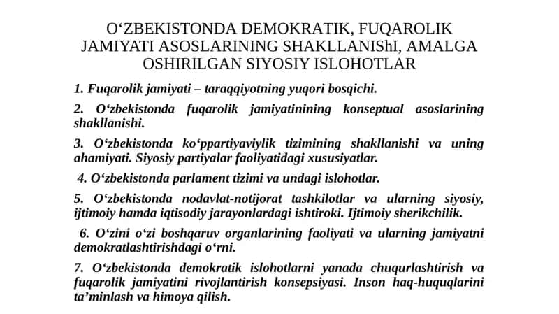 O‘ZBEKISTONDА DEMOKRАTIK, FUQАROLIK JАMIYATIА