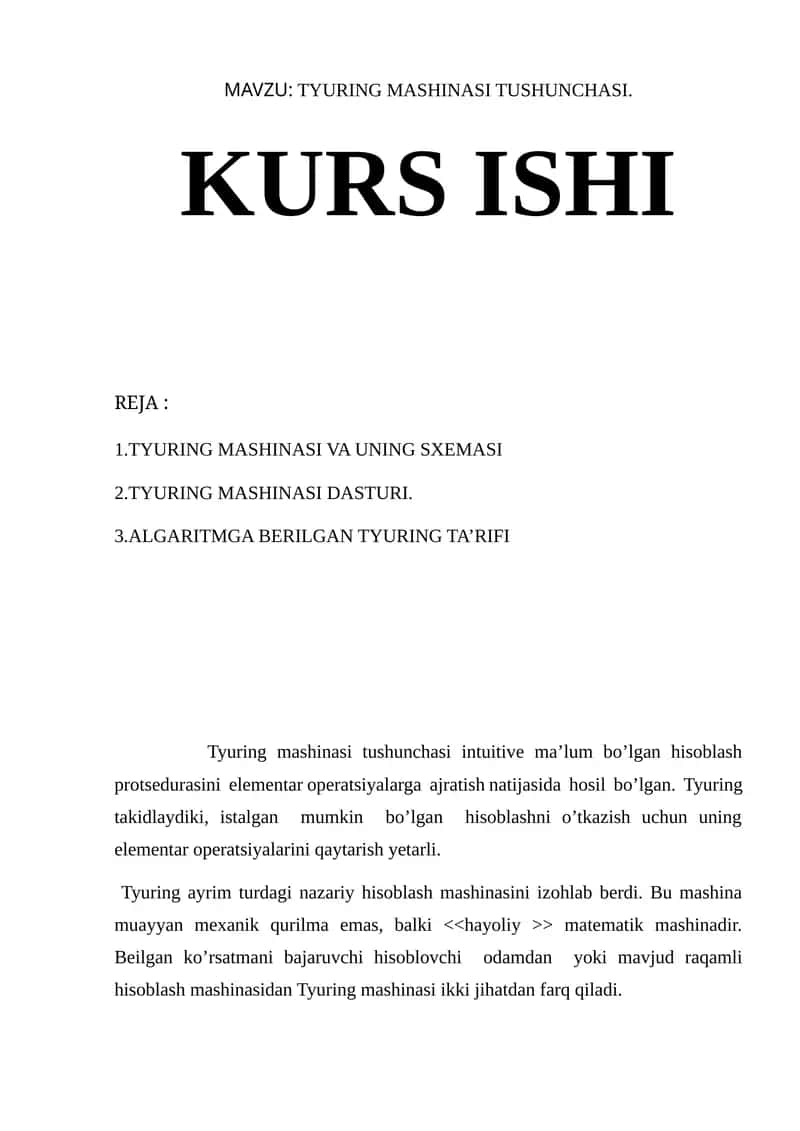 TYURING MASHINASI TUSHUNCHASI