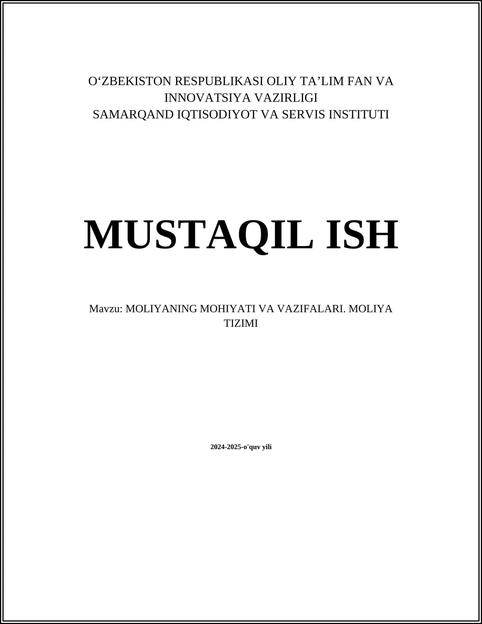 Moliyaning Mohiyati va Vazifalari