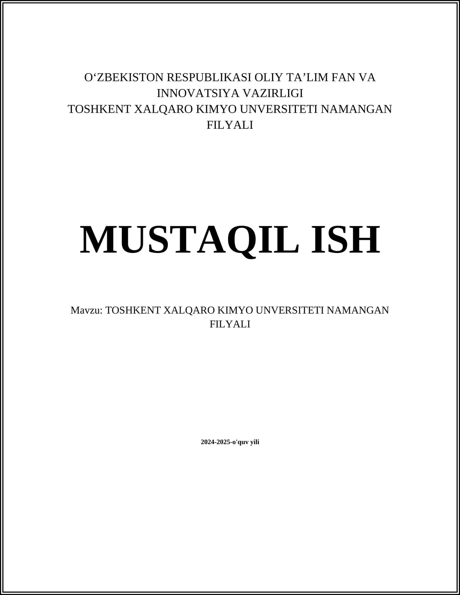 Toshkent Xalqaro Kimyo Universiteti Namangan filiali