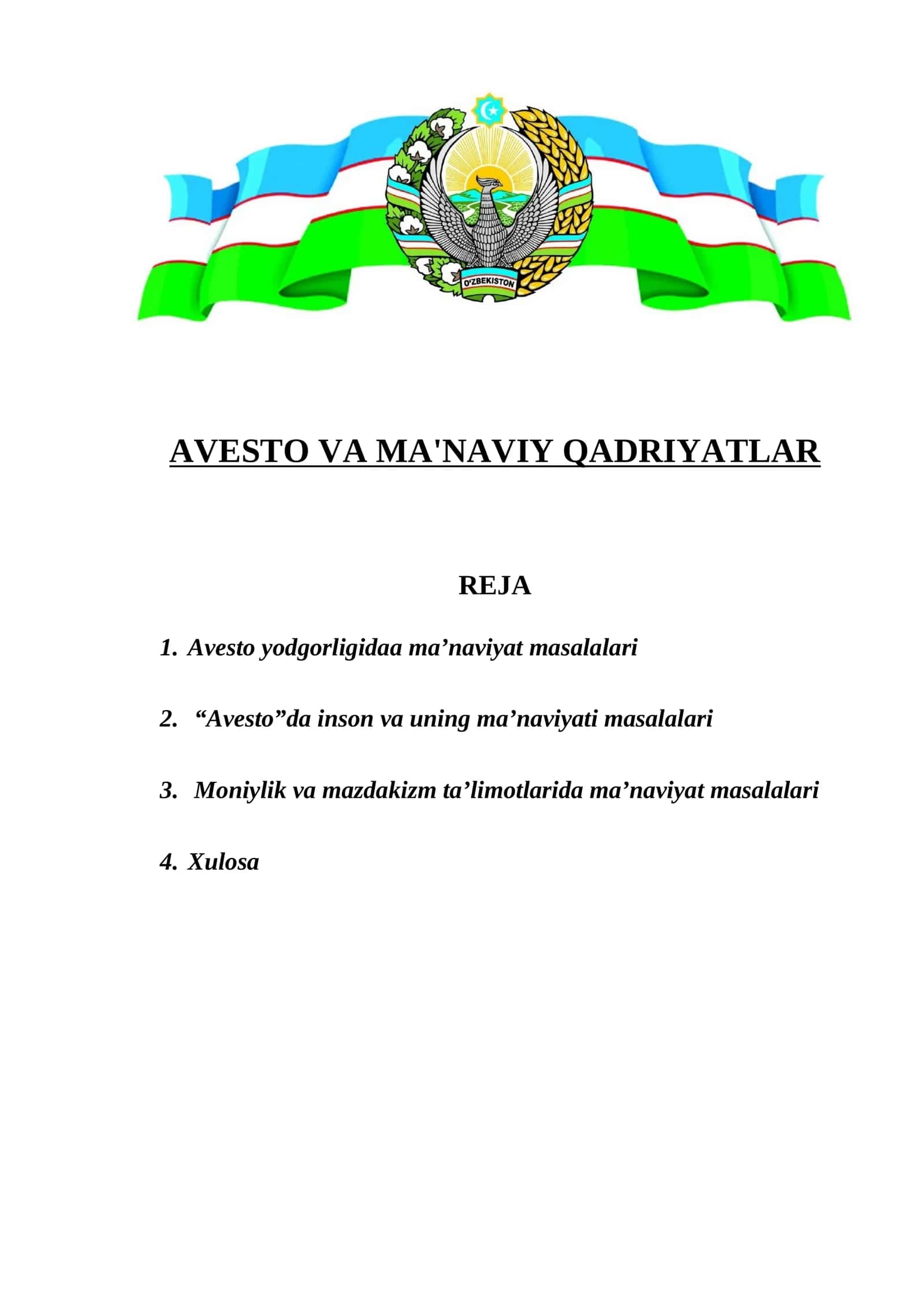 Avesto va ma'naviy qadriyatlar