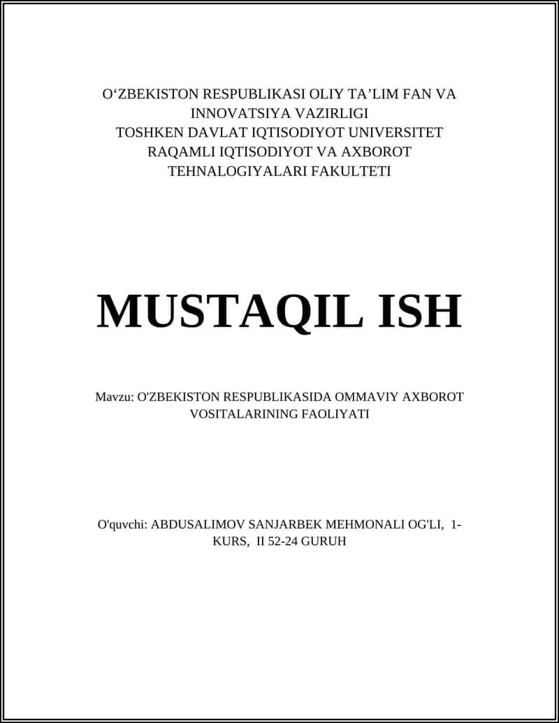 O'ZBEKISTON RESPUBLIKASIDA OMMAVIY AXBOROT VOSITALARINING FAOLIYATI