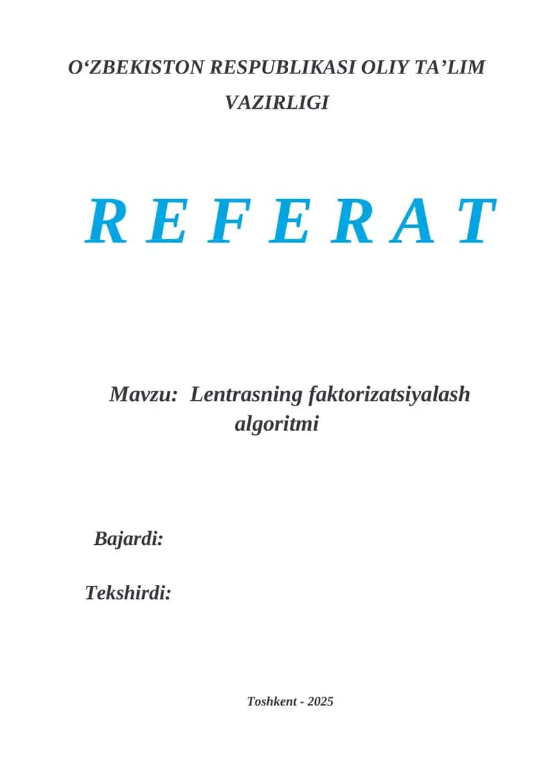 Lentrasning faktorizatsiyalash algoritmi