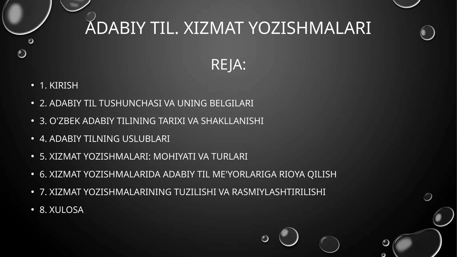 Adabiy til. Xizmat yozishmalari.