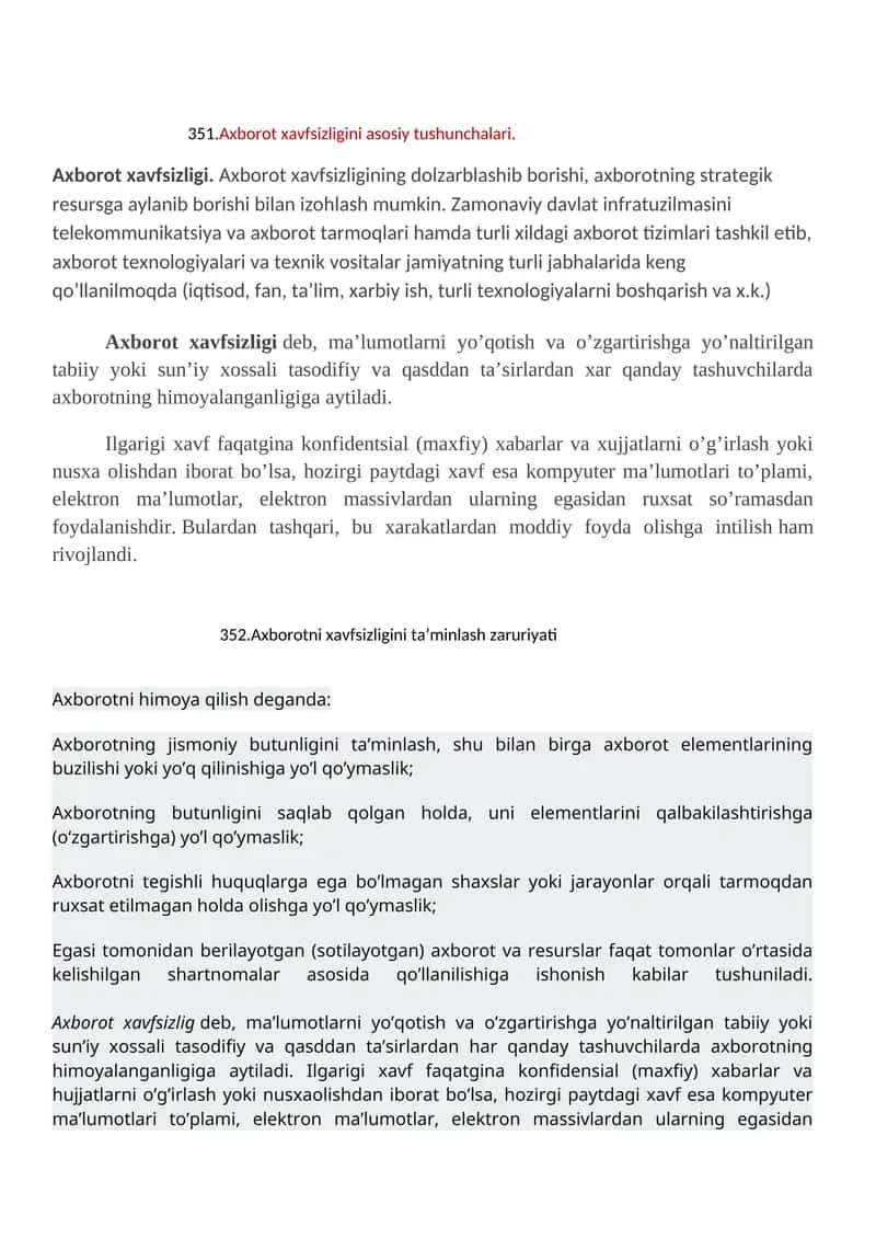 Axborot xavfsizligini asosiy tushunchalari