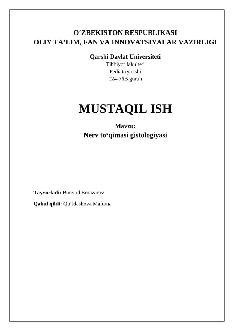 Nerv toʻqimasi gistologiyasi