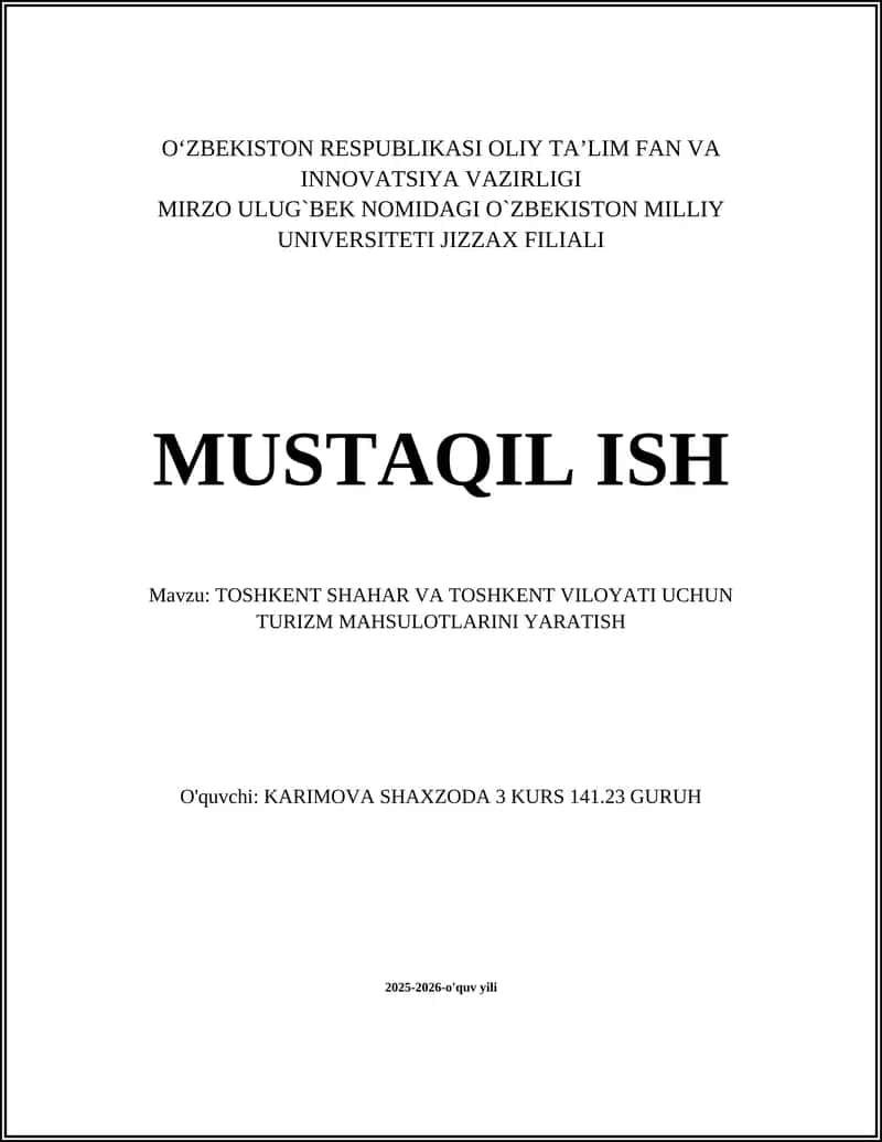 Toshkent Shahar Turizm Mahsulotlari
