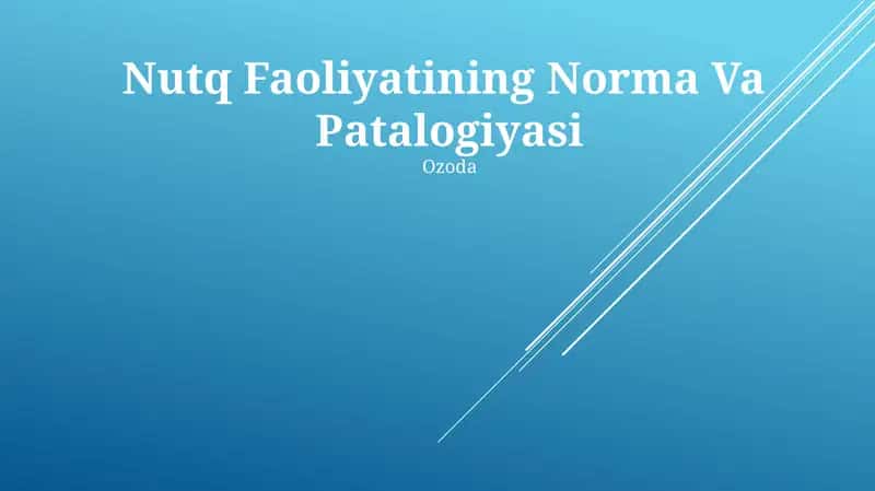 Nutq Faoliyatining Norma Va Patalogiyasi