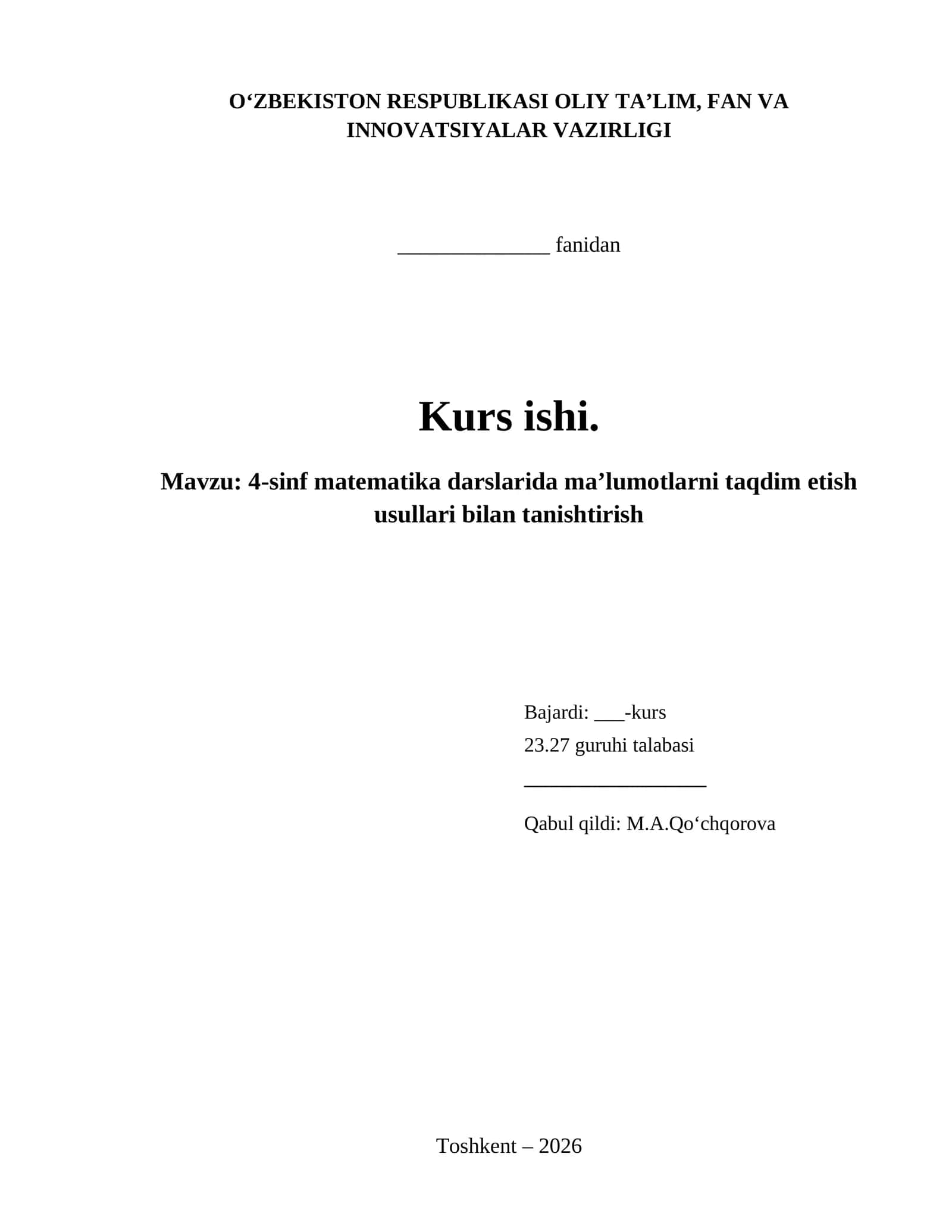 4-sinf matematika darslarida maʼlumotlarni taqdim etish usullari bilan tanishtirish