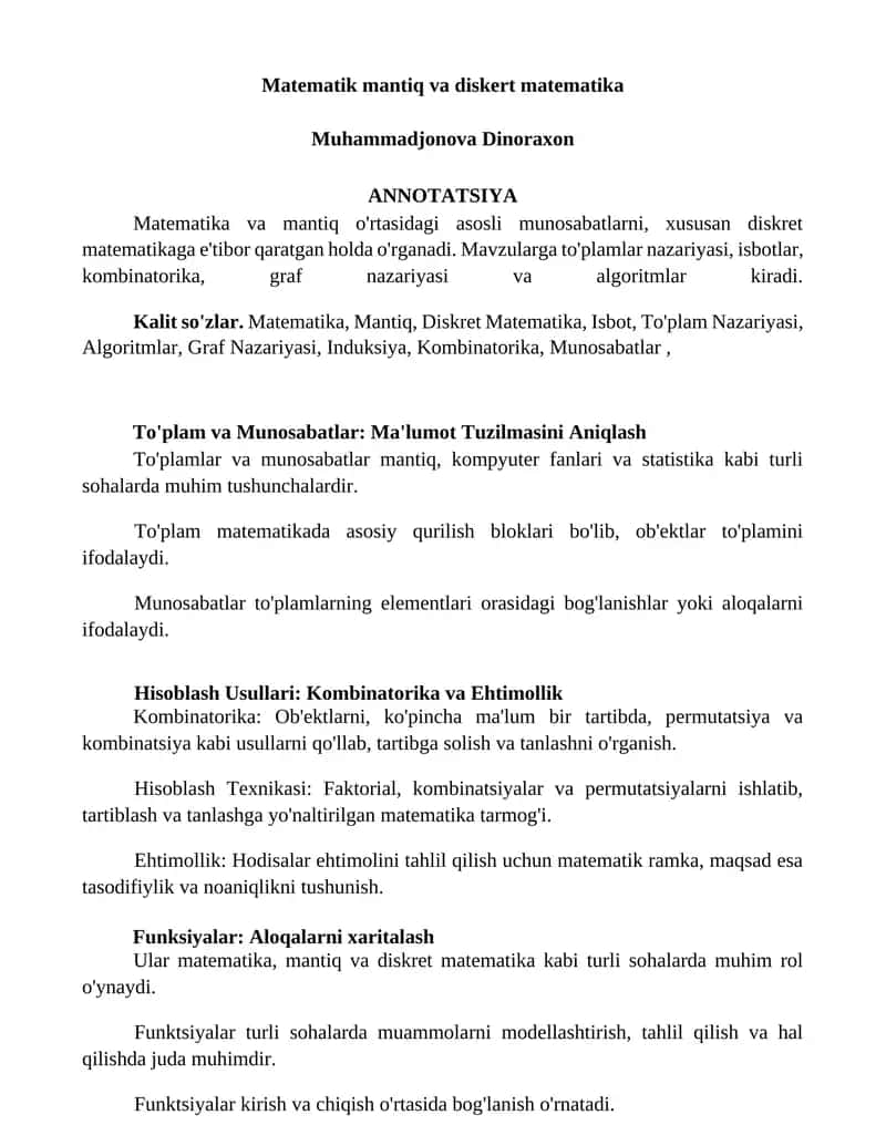 Matematik mantiq va diskret matematika