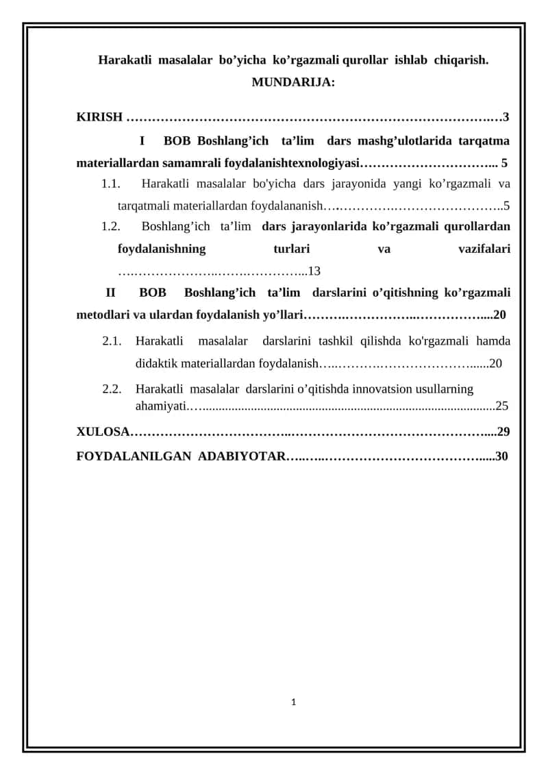 Harakatli masalalar bo’yicha ko’rgazmali qurollar ishlab chiqarish