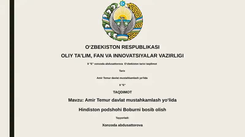 Oʻzbekiston tarixi taqdimot