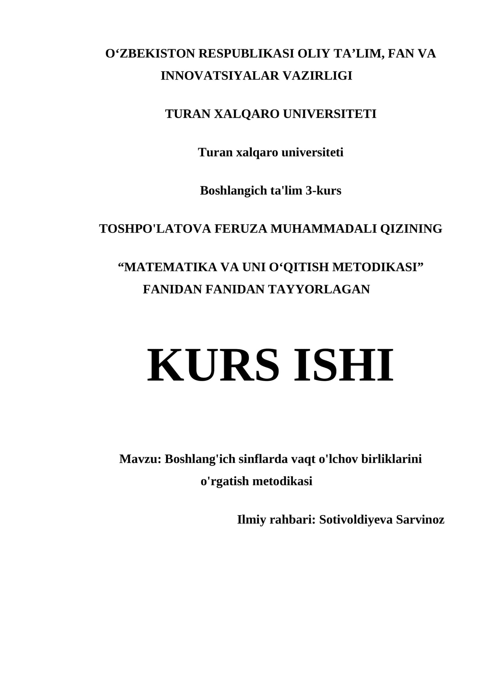 Boshlang'ich sinflarda vaqt o'lchov birliklarini o'rgatish metodikasi