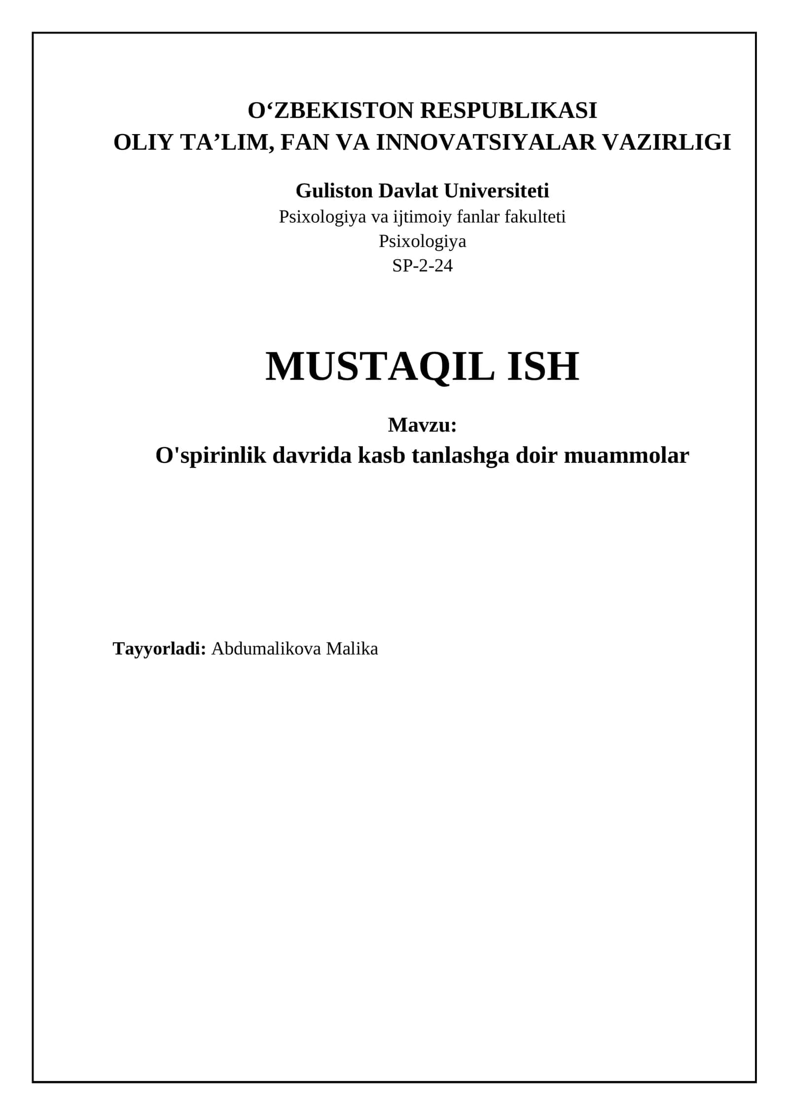 O'smirlik davrida kasb tanlash muammolari: Asosiy omillar