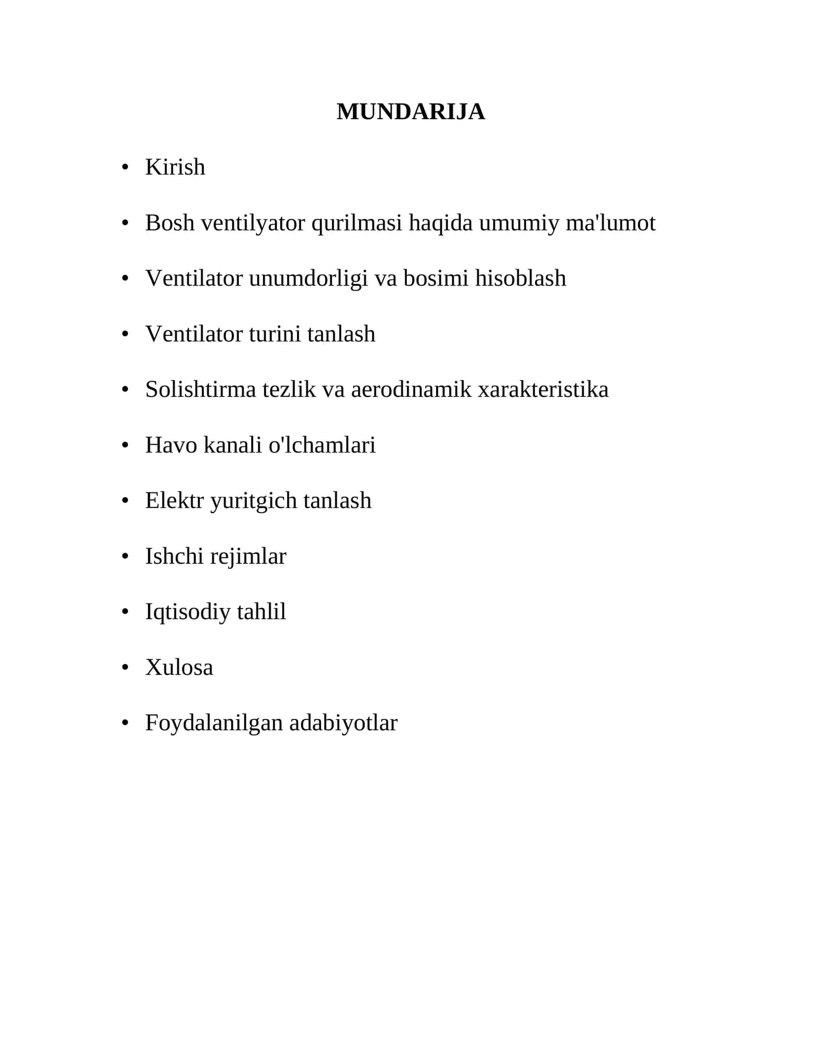 Bosh ventilyator qurilmasi haqida umumiy ma'lumot