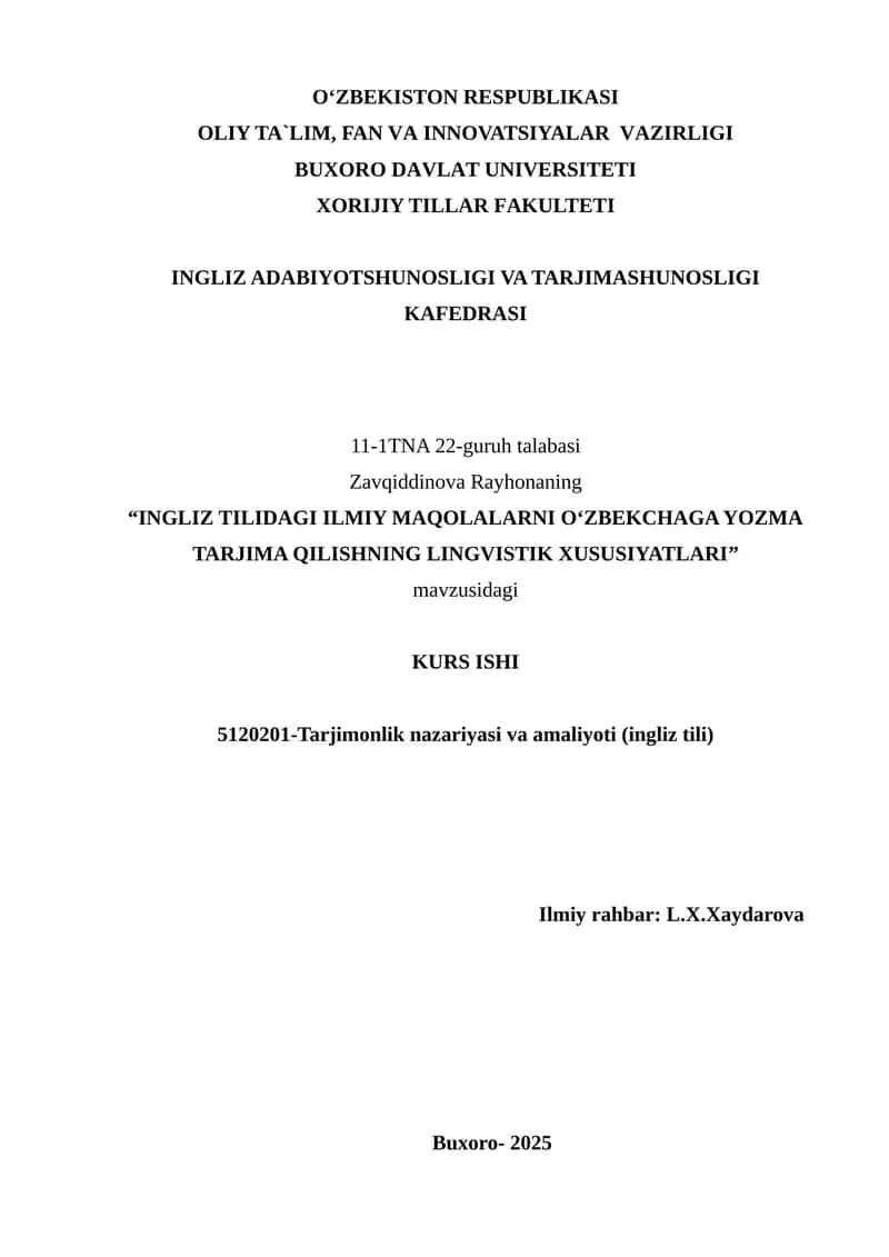 Ingliz tilidagi ilmiy maqolalarni o'zbekchaga tarjima qilish