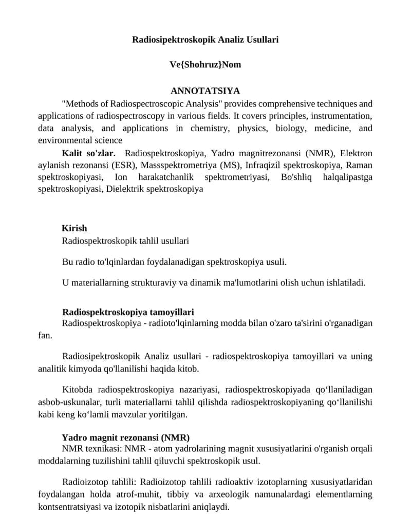Radiosipektroskopik Analiz Usullari