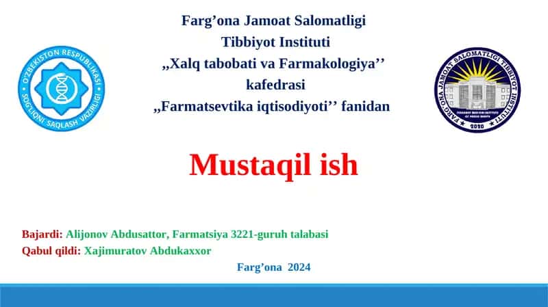 Farmasevtika mahsulotlari tannarxini shakllantirish jarayoni