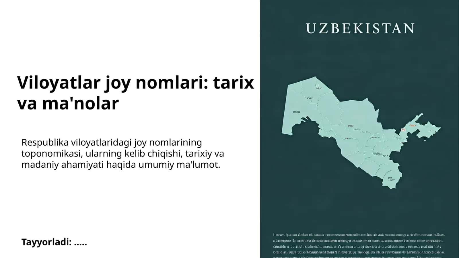 Viloyatlar joy nomlari: tarix va ma'nolar
