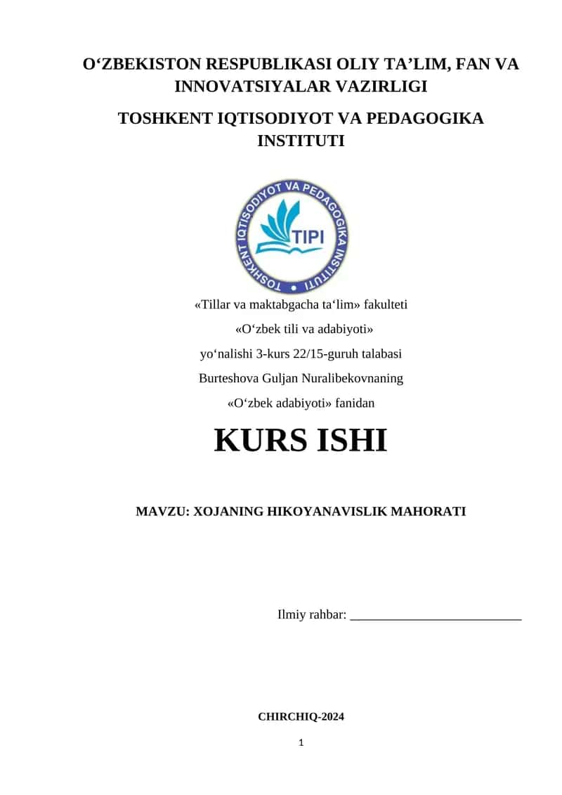 Hojaning hikoyanavislik mahoratikurs