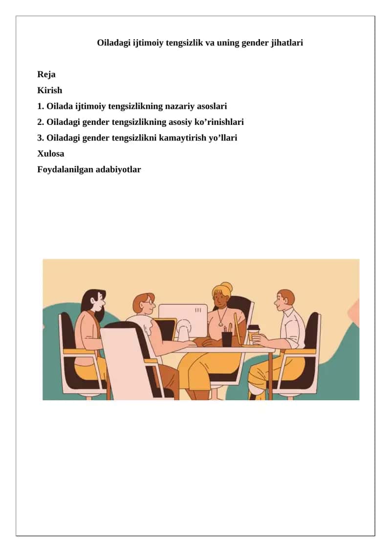 Oiladagi ijtimoiy tengsizlik va uning gender jihatlari