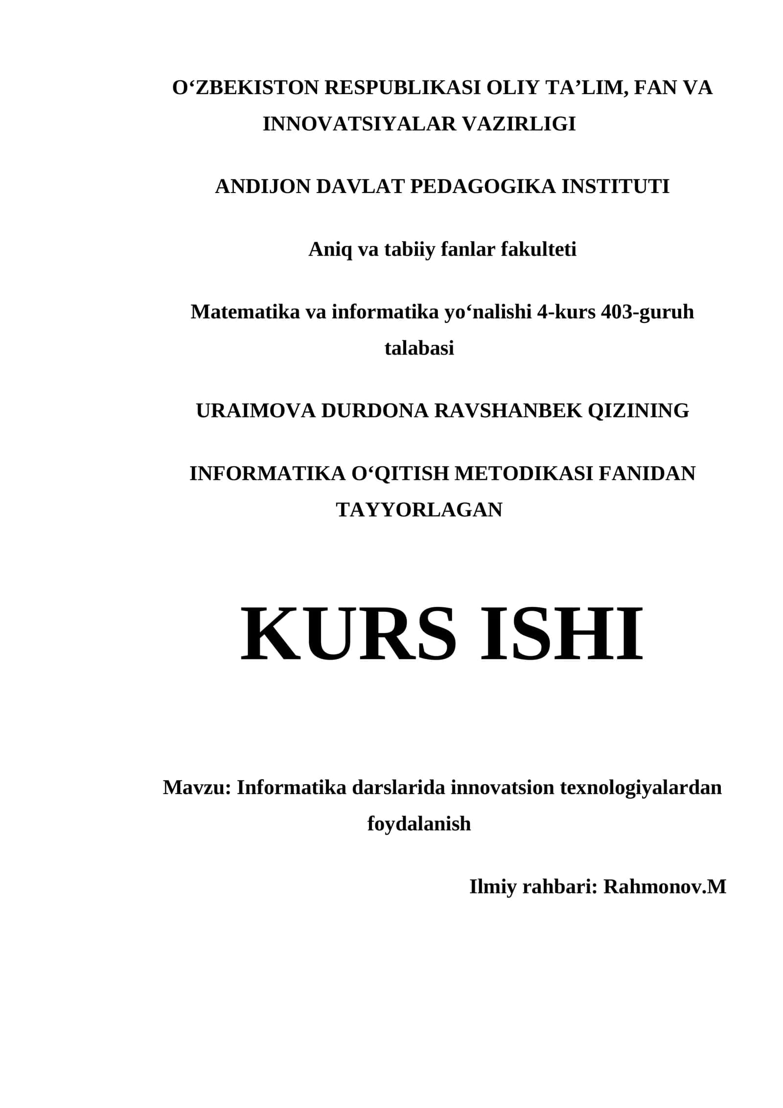 INFORMATIKA DARSLARIDA INNOVATSION TEXNOLOGIYALARDAN FOYDALANISH