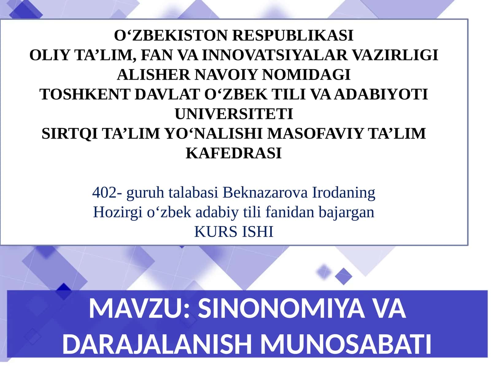 SINONOMIYA VA DARAJALANISH MUNOSABATI