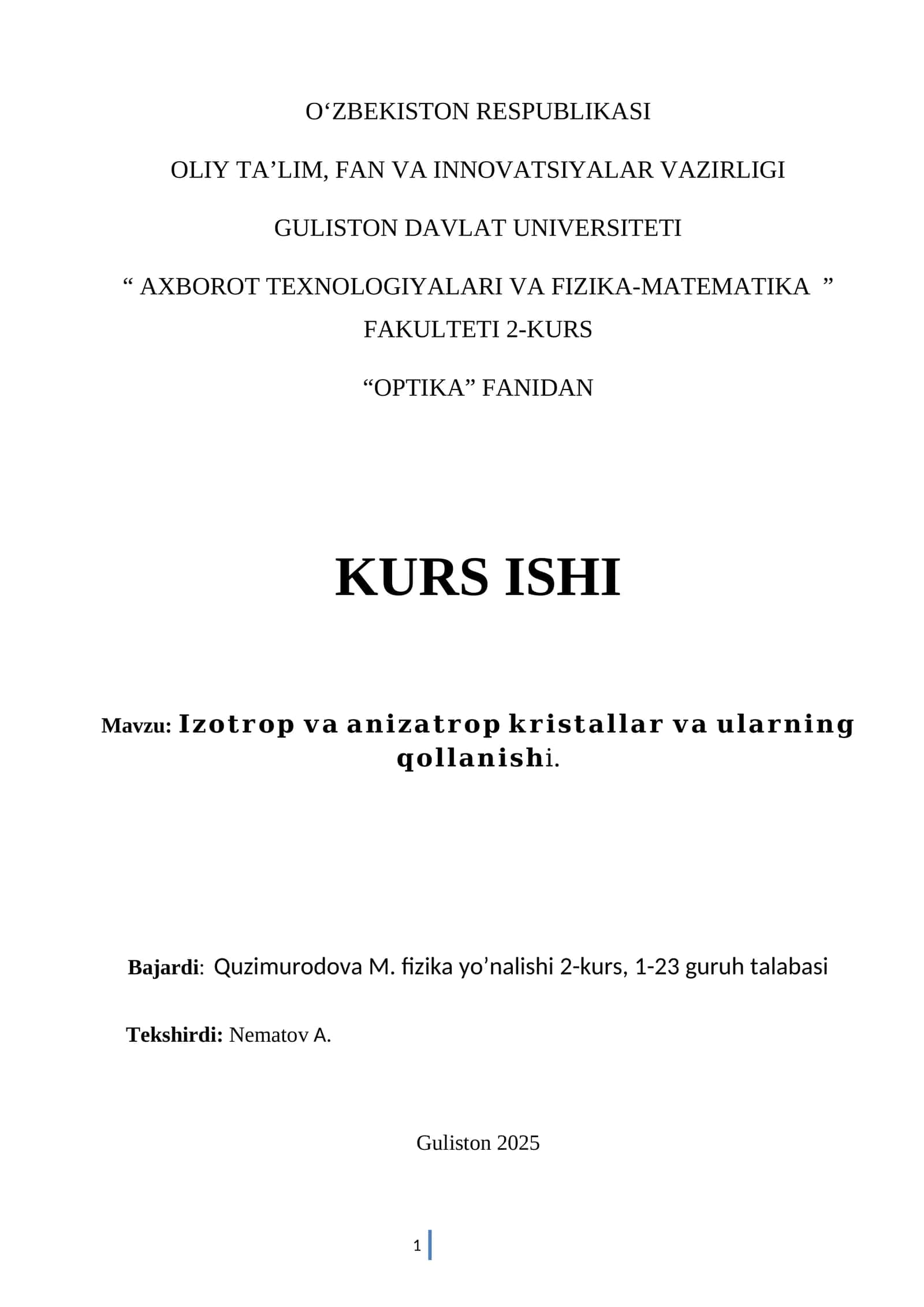 𝐈𝐳𝐨𝐭𝐫𝐨𝐩 𝐯𝐚 𝐚𝐧𝐢𝐳𝐚𝐭𝐫𝐨𝐩 𝐤𝐫𝐢𝐬𝐭𝐚𝐥𝐥𝐚𝐫 𝐯𝐚 𝐮𝐥𝐚𝐫𝐧𝐢𝐧𝐠 𝐪𝐨𝐥𝐥𝐚𝐧𝐢𝐬𝐡i