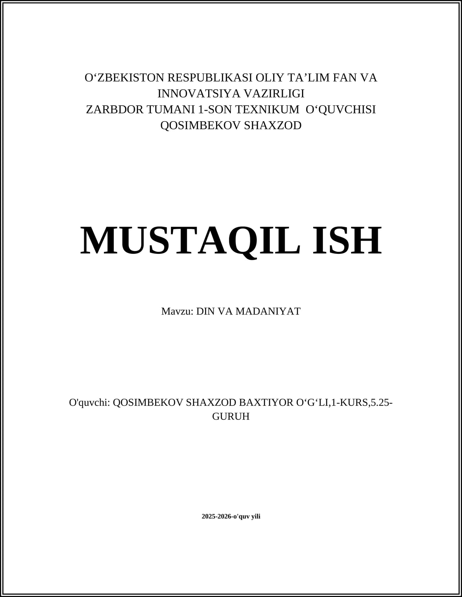 DIN VA MADANIYAT