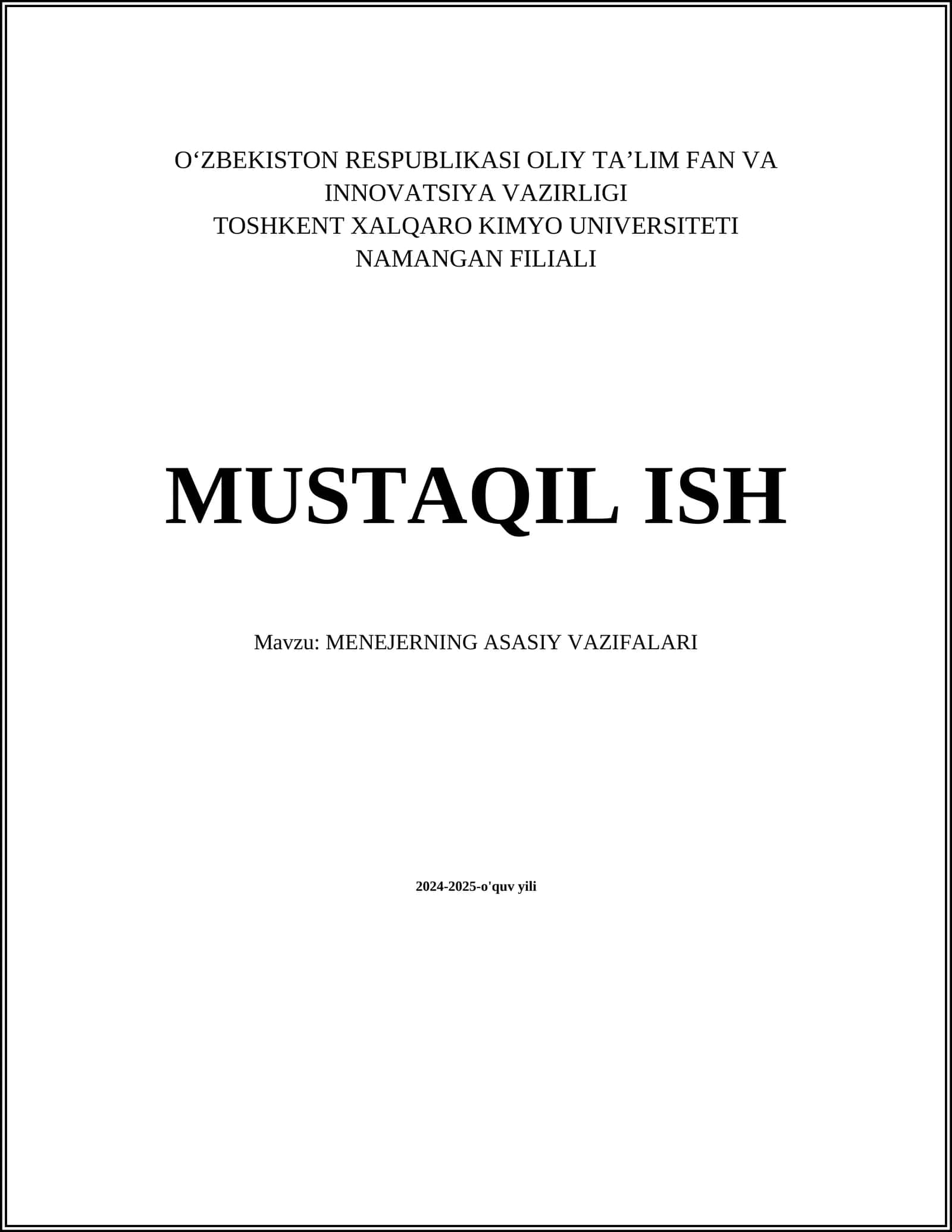 MENEJERNING ASASIY VAZIFALARI