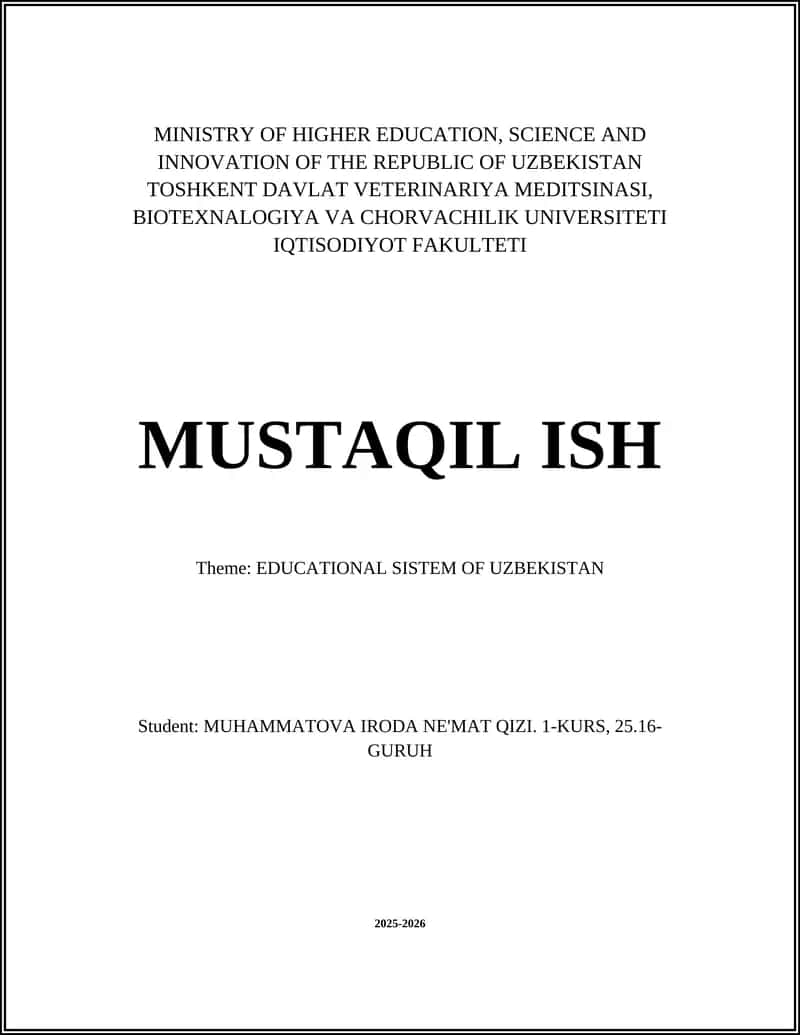 EDUCATIONAL SISTEM OF UZBEKISTAN