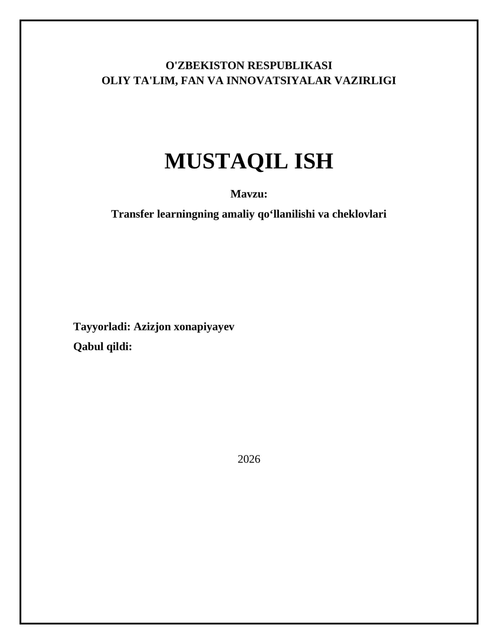 Transfer learningning amaliy qo‘llanilishi va cheklovlari