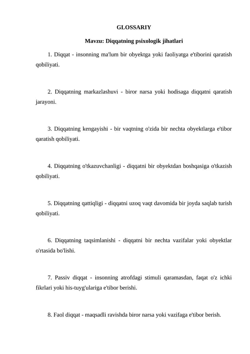 Diqqatning psixologik jihatlari
