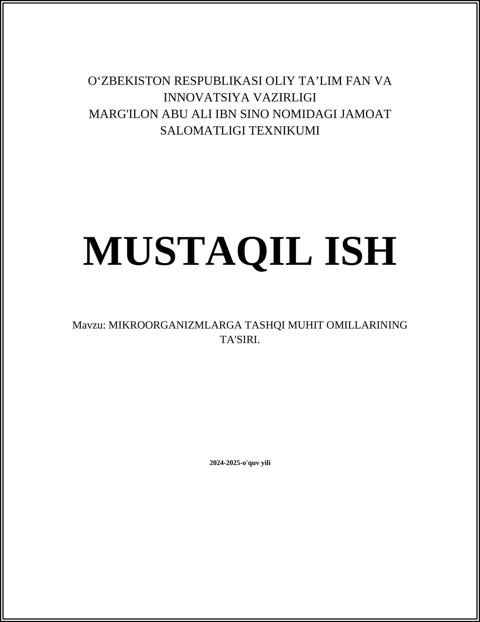 MIKROORGANIZMLARGA TASHQI MUHIT OMILLARINING TA'SIRI
