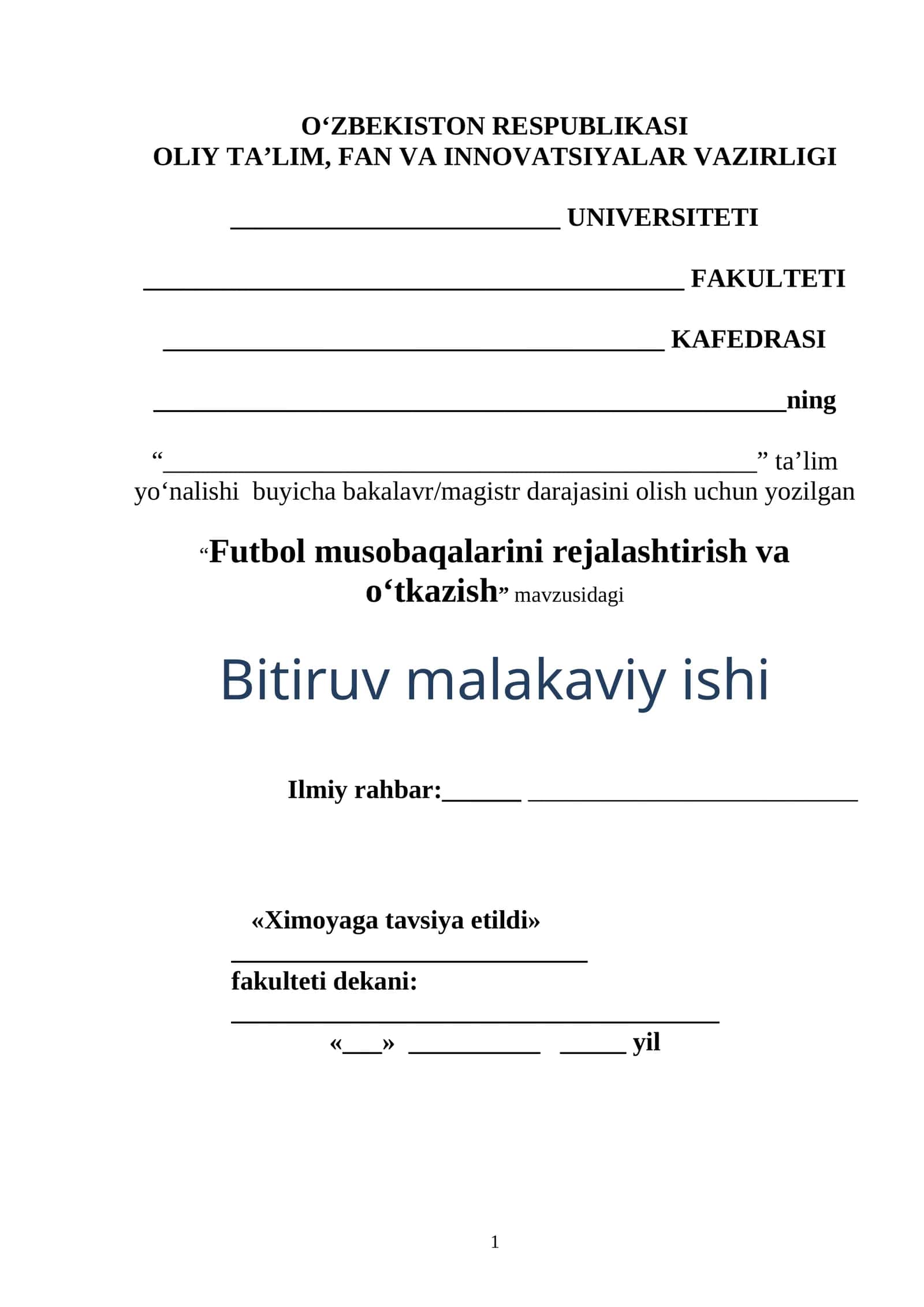 Futbol musobaqalarini rejalashtirish va o‘tkazish