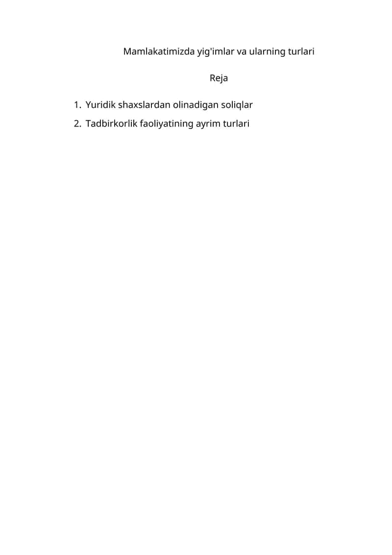 Soliqlar turlari va ularning o'zgartirilishi