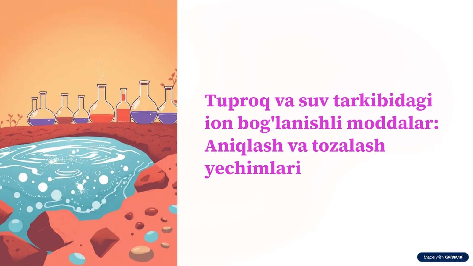Tuproq va suv tarkibidagi ion bog'lanishli moddalar Aniqlash va tozalash yechimlari.