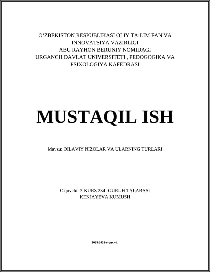 Oilaviy Nizolar va Ularning Turlari