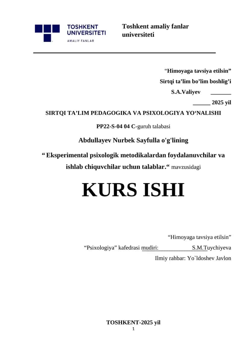"Eksperimental psixologik metodikalardan foydalanuvchilar va ishlab chiquvchilar uchun talablar"