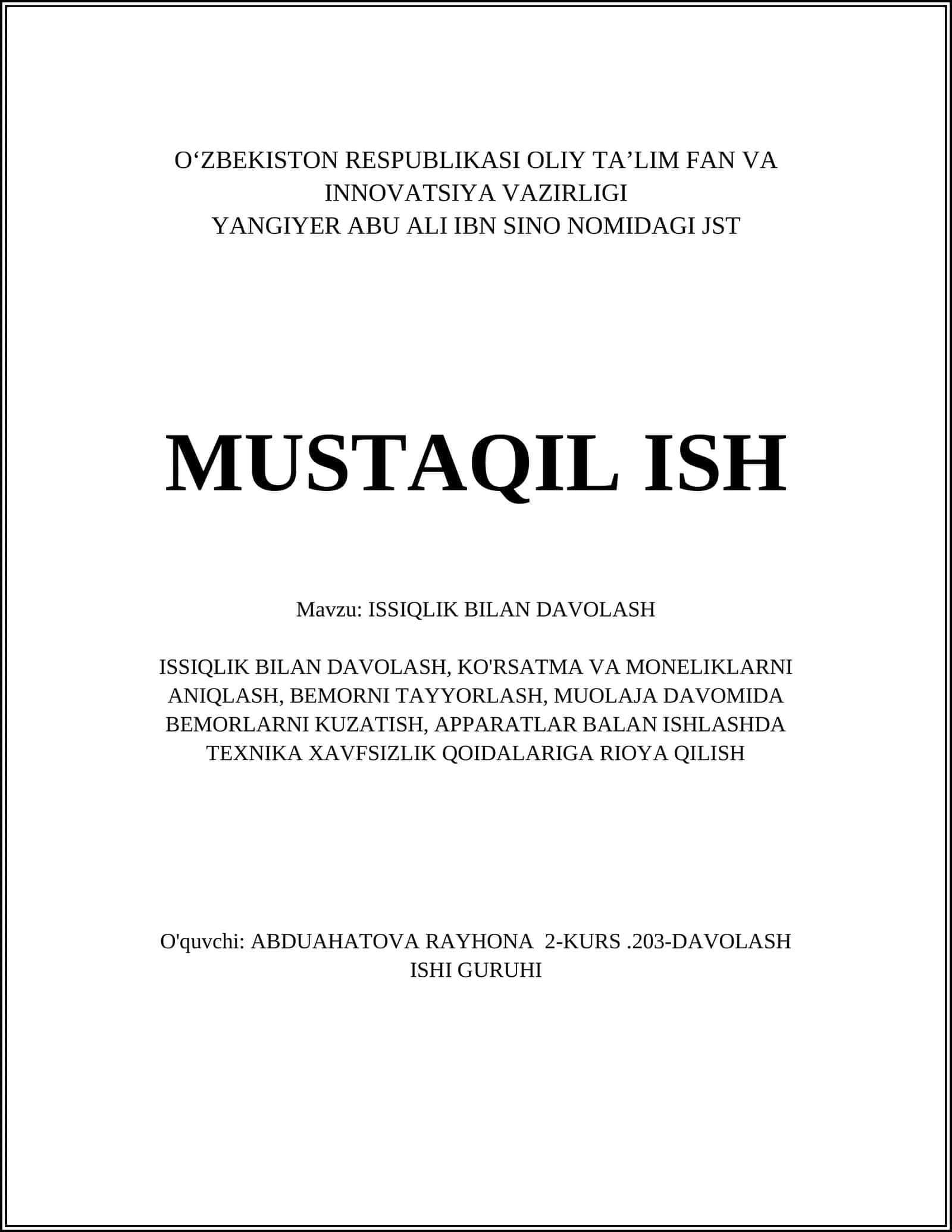 ISSIQLIK BILAN DAVOLASH