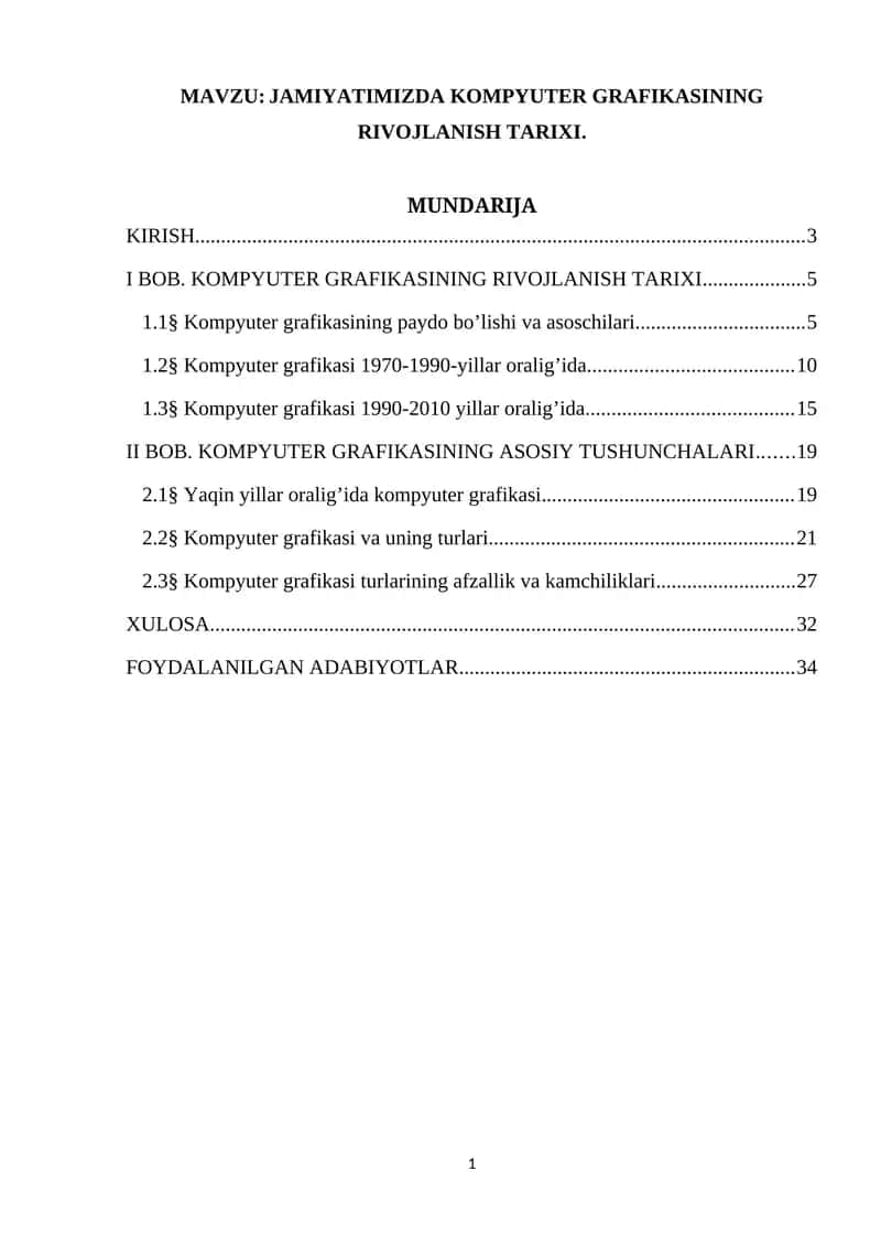 JAMIYATIMIZDA KOMPYUTER GRAFIKASINING RIVOJLANISH TARIXI