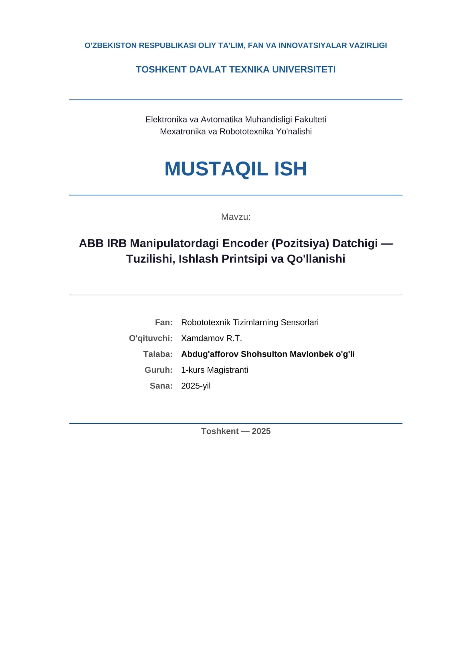 ABB IRB Manipulatordagi Encoder Datchigi