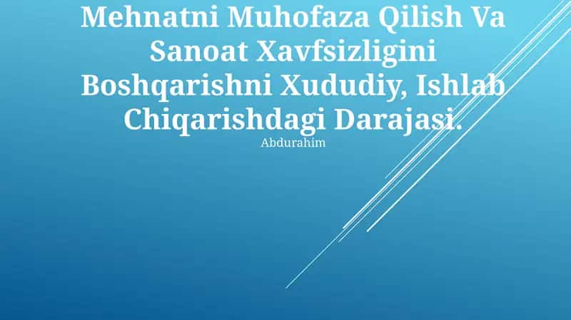 Mehnatni Muhofaza Qilish Va Sanoat Xavfsizligini Boshqarishni Xududiy, Ishlab Chiqarishdagi Darajasi